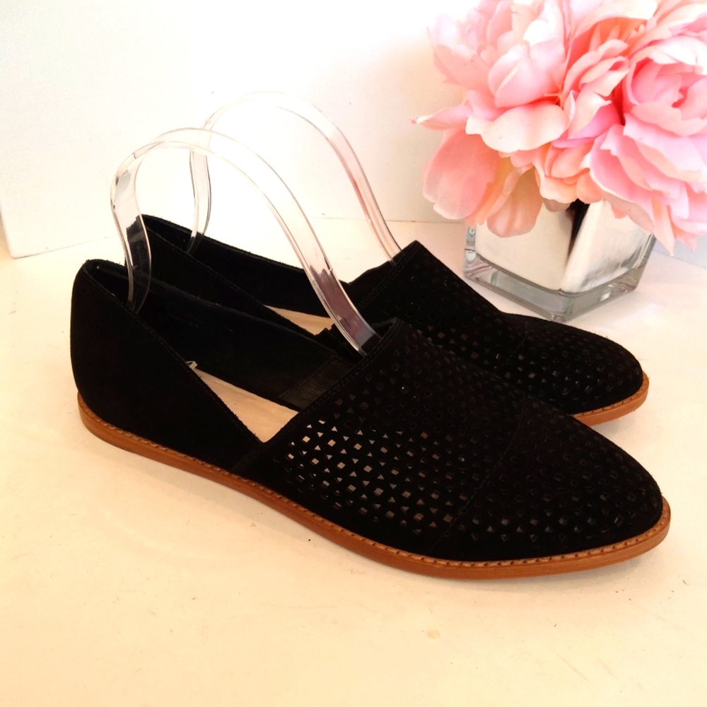 Caslon black genuine suede leather Perforated flats